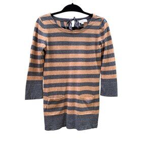 Ann Taylor LOFT Gray & Camel Striped 3/4 Sleeve Sweater Womens Size Small